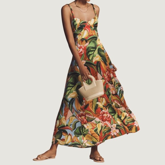 Farm Rio x Anthropologie Dresses & Skirts - Farm Rio x Anthropologie Maxi Dress S Tropical Floral Bare Sweetheart Red Multi